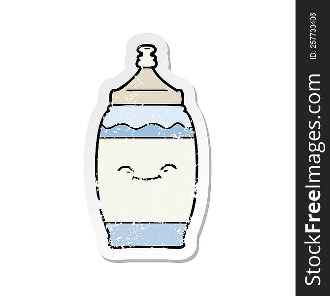 distressed sticker of a cartoon happy water bottle