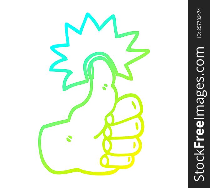 cold gradient line drawing of a cartoon thumbs up symbol