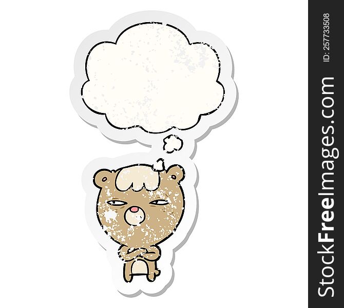 Cartoon Angry Bear And Thought Bubble As A Distressed Worn Sticker