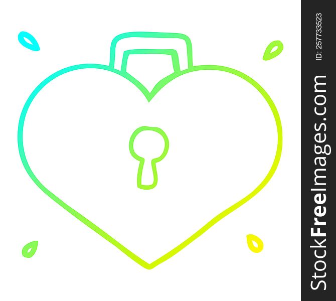 cold gradient line drawing of a cartoon love heart with lock