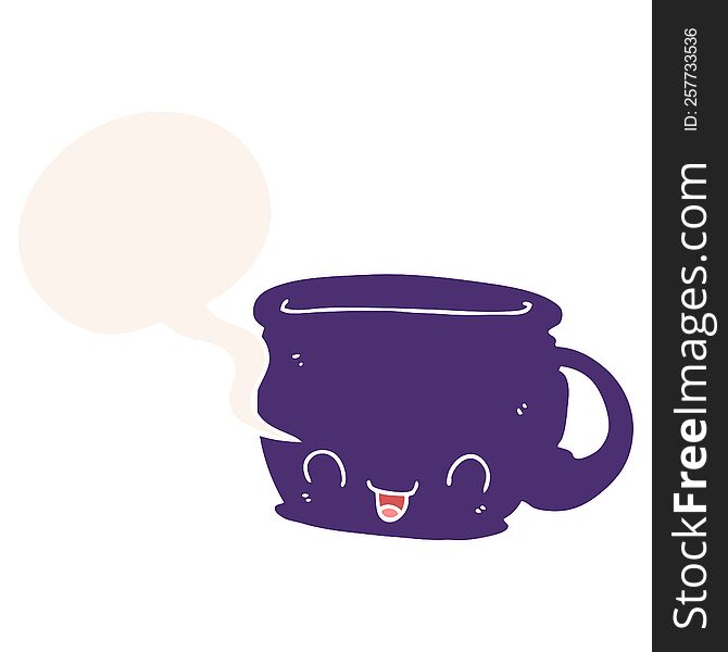 Cartoon Cup Of Coffee And Speech Bubble In Retro Style