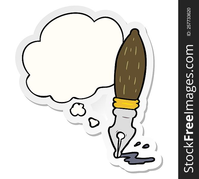 cartoon pen with thought bubble as a printed sticker
