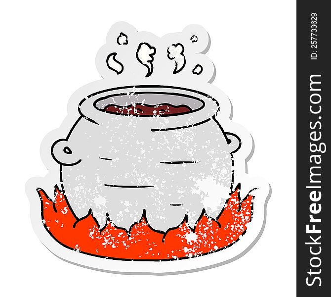 hand drawn distressed sticker cartoon doodle of a pot of stew