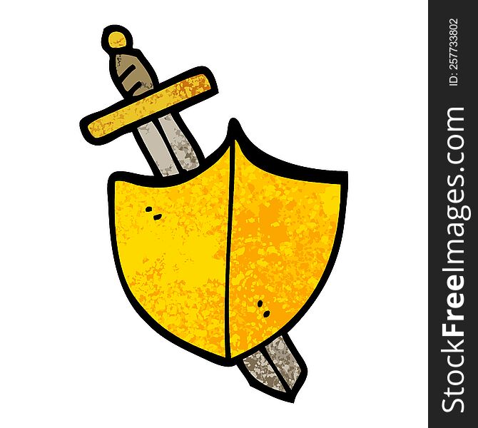 Grunge Textured Illustration Cartoon Sword And Shield