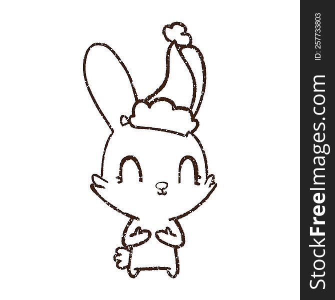 Christmas Rabbit Charcoal Drawing