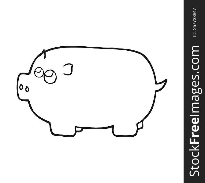 freehand drawn black and white cartoon piggy bank