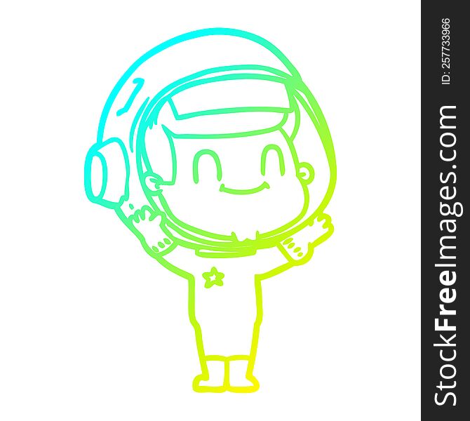 Cold Gradient Line Drawing Happy Cartoon Astronaut Man