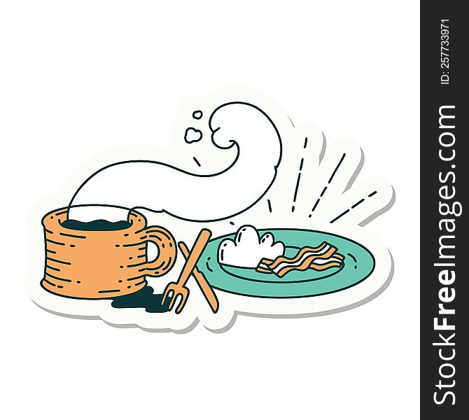 Sticker Of Tattoo Style Breakfast And Coffee