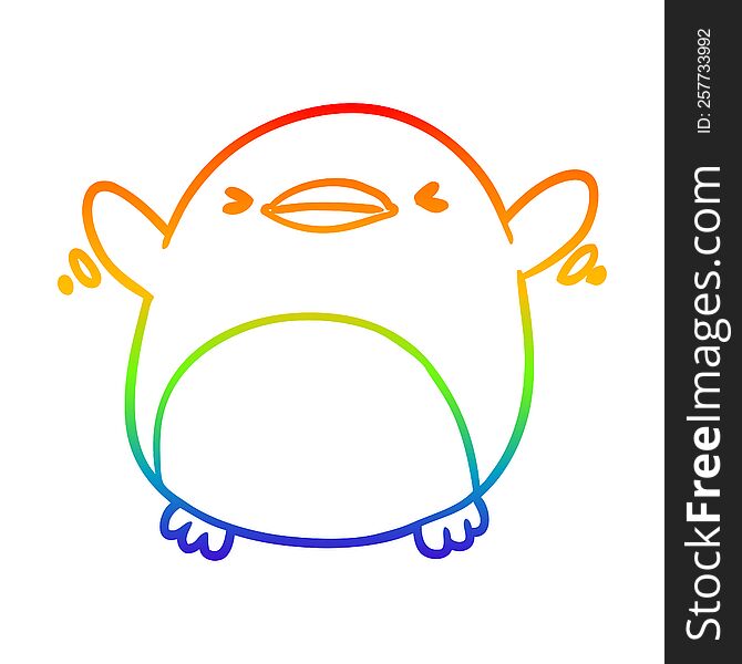 rainbow gradient line drawing of a cute penguin flapping wings