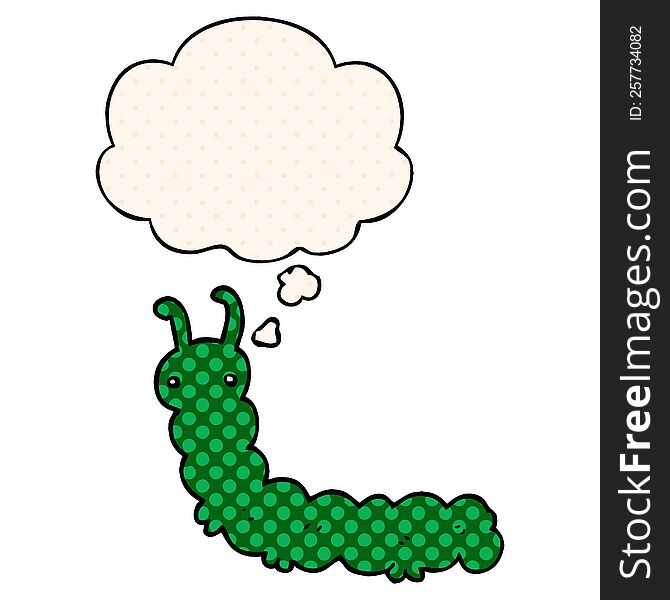 Cartoon Caterpillar And Thought Bubble In Comic Book Style