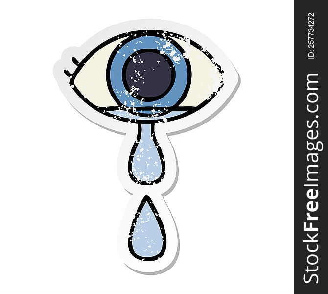 Distressed Sticker Of A Cute Cartoon Crying Eye