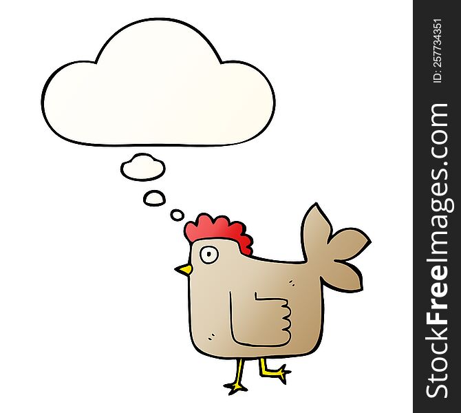 Cartoon Chicken And Thought Bubble In Smooth Gradient Style