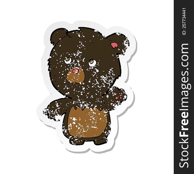 Retro Distressed Sticker Of A Cartoon Black Teddy Bear