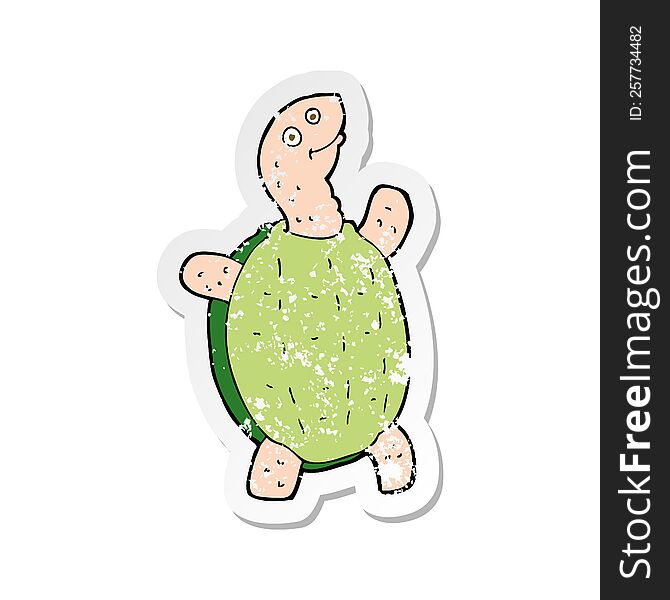 retro distressed sticker of a cartoon happy turtle