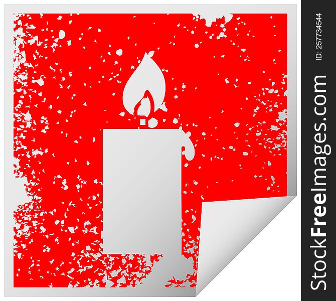 Distressed Square Peeling Sticker Symbol Lit Candle