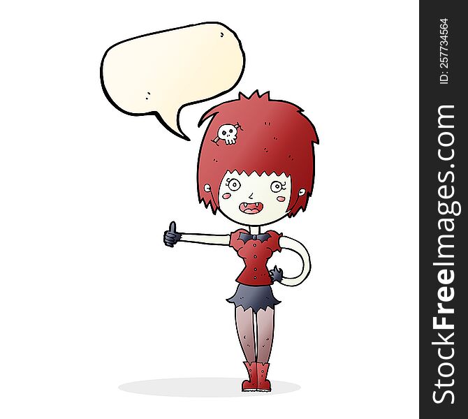 cartoon vampire girl giving thumbs up sign with speech bubble