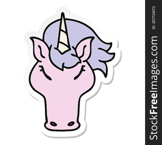 Sticker Of A Quirky Hand Drawn Cartoon Unicorn