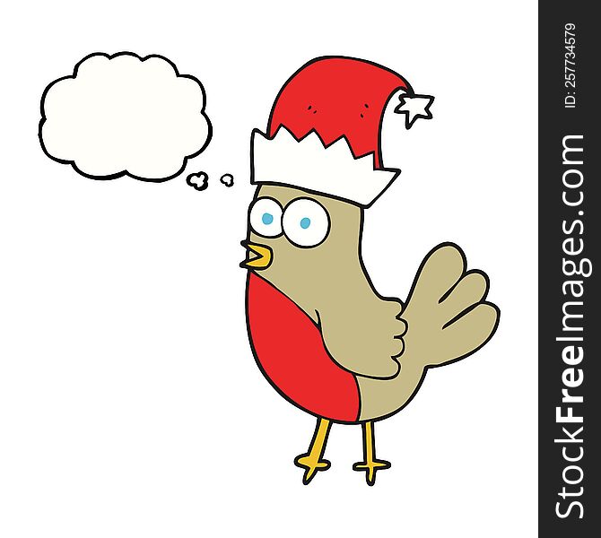 Thought Bubble Cartoon Robin In Christmas Hat