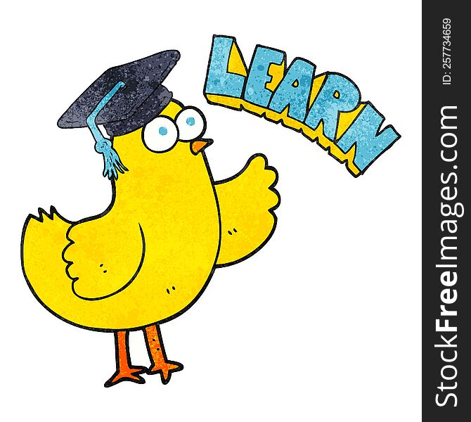 freehand textured cartoon bird with learn text