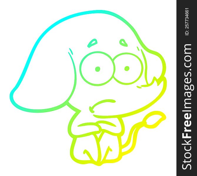 cold gradient line drawing of a cartoon unsure elephant