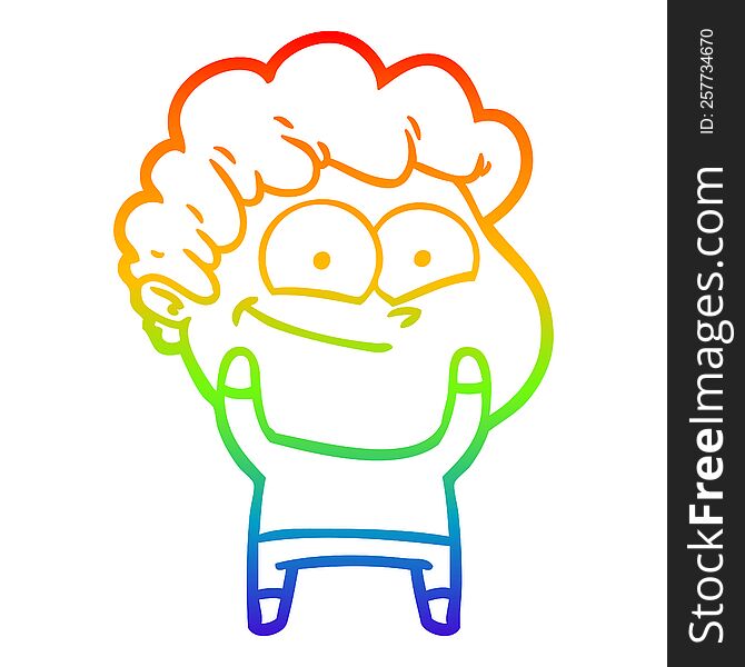 Rainbow Gradient Line Drawing Cartoon Happy Man