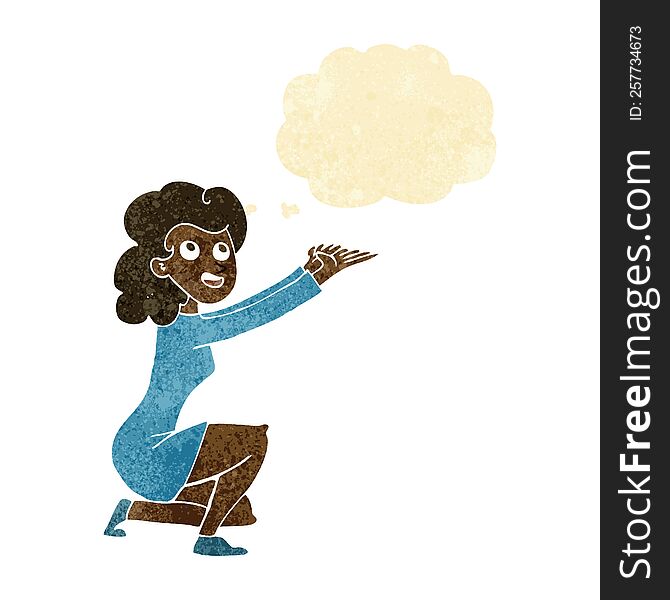 Cartoon Woman Presentation Gesture With Thought Bubble