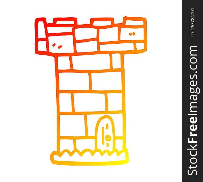 warm gradient line drawing of a cartoon castle tower