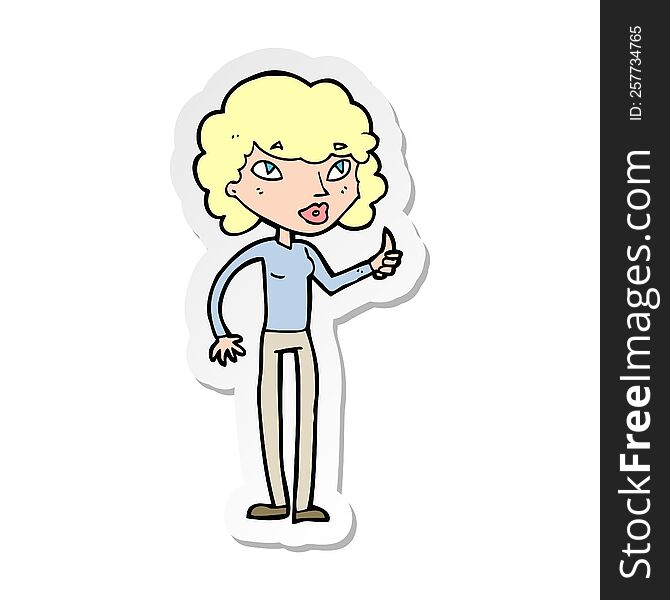 Sticker Of A Cartoon Woman Giving Thumbs Up Symbol