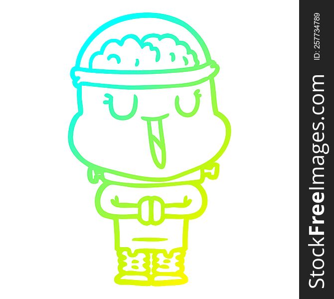 Cold Gradient Line Drawing Happy Cartoon Robot