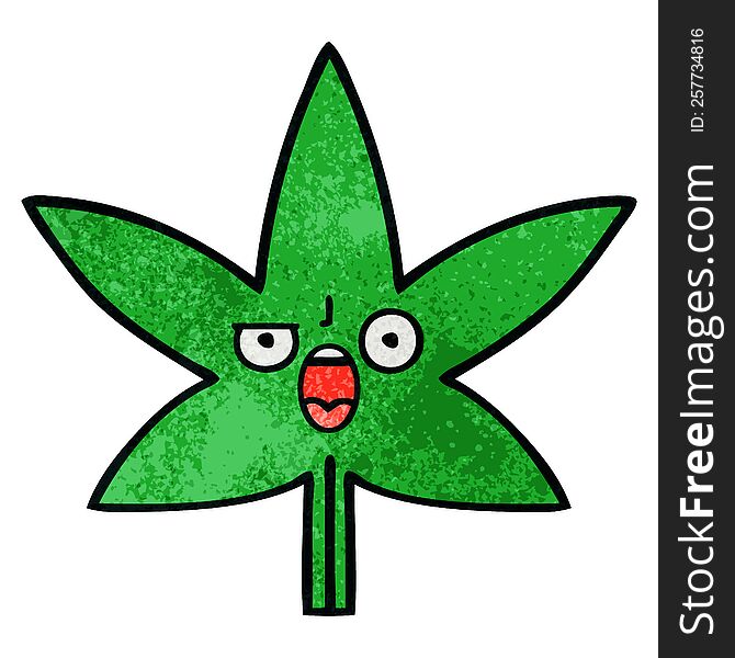 retro grunge texture cartoon of a marijuana leaf