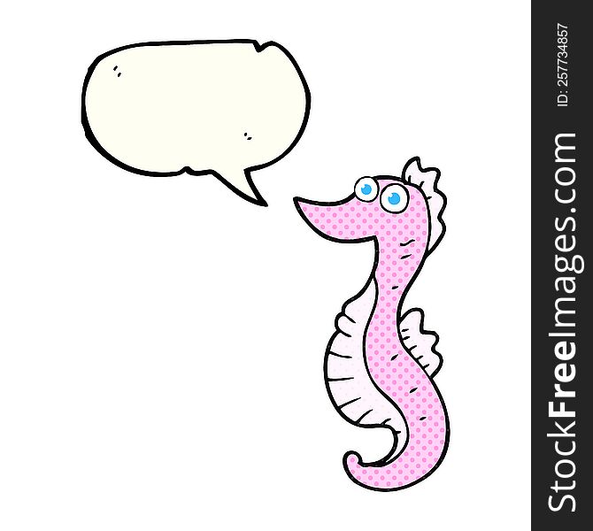 freehand drawn comic book speech bubble cartoon seahorse