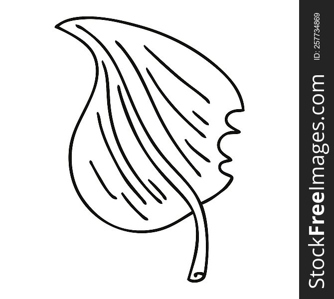 line drawing quirky cartoon munched leaf. line drawing quirky cartoon munched leaf