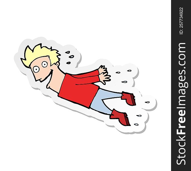 sticker of a cartoon drenched man flying