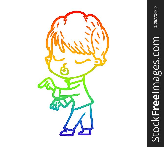 rainbow gradient line drawing of a cartoon woman with eyes shut