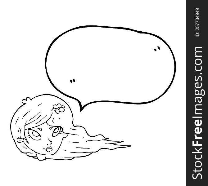 Speech Bubble Cartoon Woman With Blowing Hair