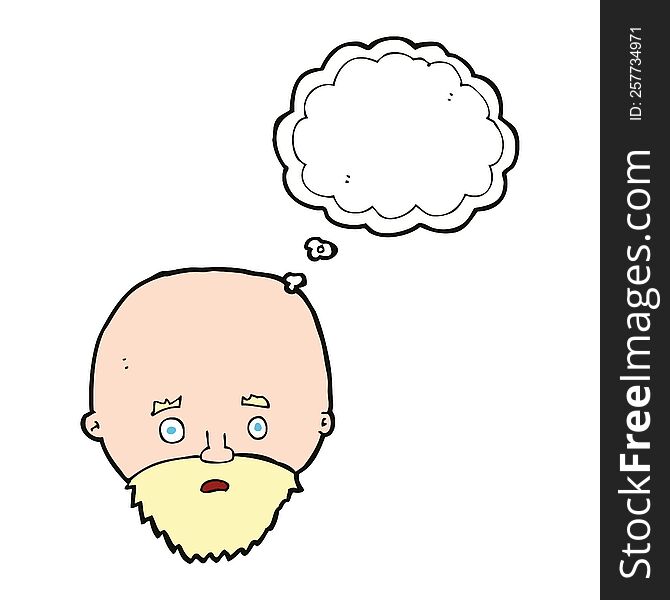 Cartoon Shocked Man With Beard With Thought Bubble