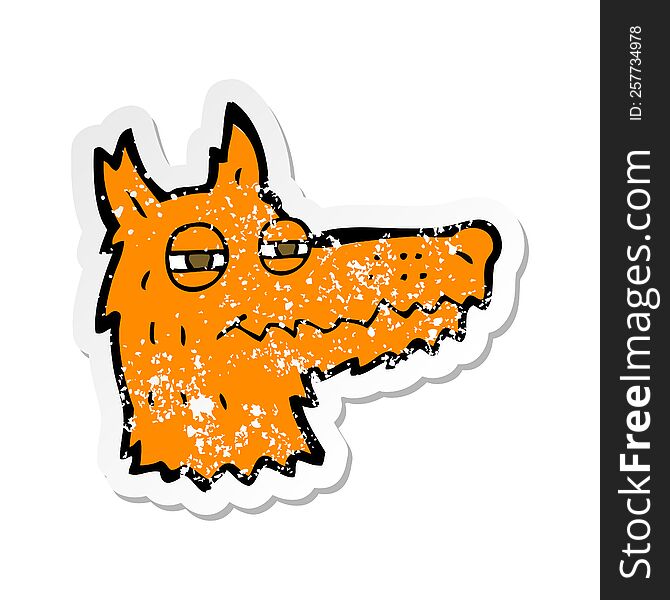 Retro Distressed Sticker Of A Cartoon Smug Fox Face