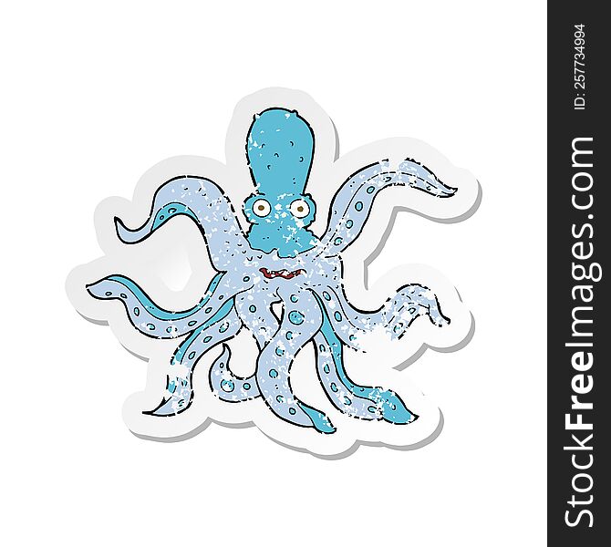 retro distressed sticker of a cartoon giant octopus