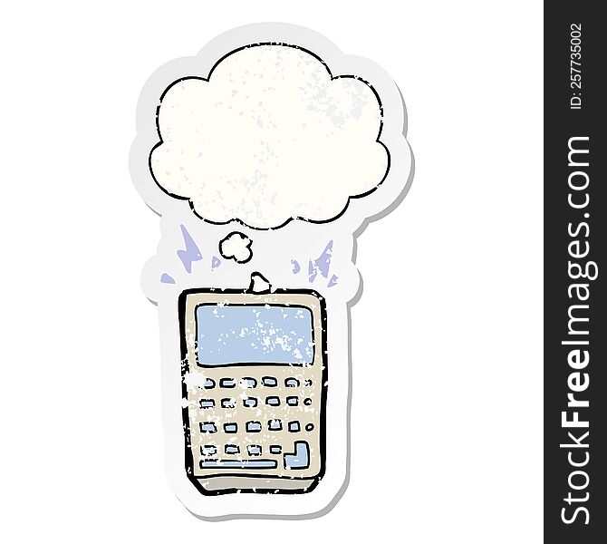 Cartoon Calculator And Thought Bubble As A Distressed Worn Sticker