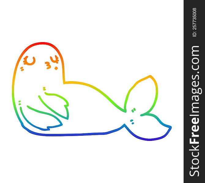 Rainbow Gradient Line Drawing Cartoon Seal