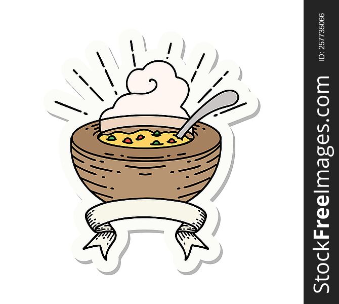 Sticker Of Tattoo Style Bowl Of Soup