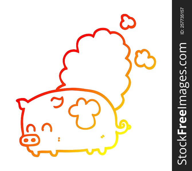 Warm Gradient Line Drawing Cartoon Smelly Pig