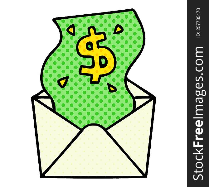 Quirky Comic Book Style Cartoon Dollar In Envelope