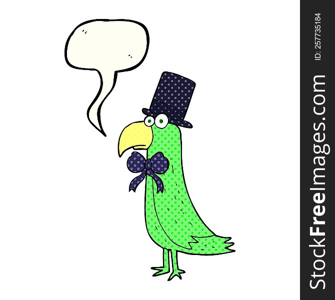 freehand drawn comic book speech bubble cartoon posh parrot