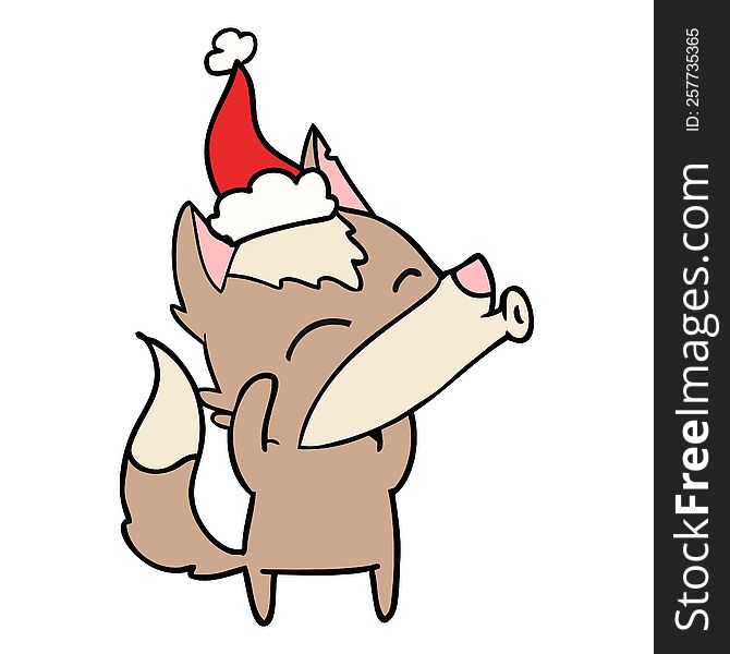 Howling Wolf Line Drawing Of A Wearing Santa Hat