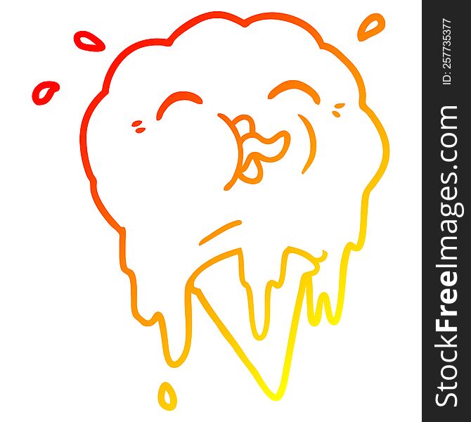 warm gradient line drawing of a cartoon melting ice cream