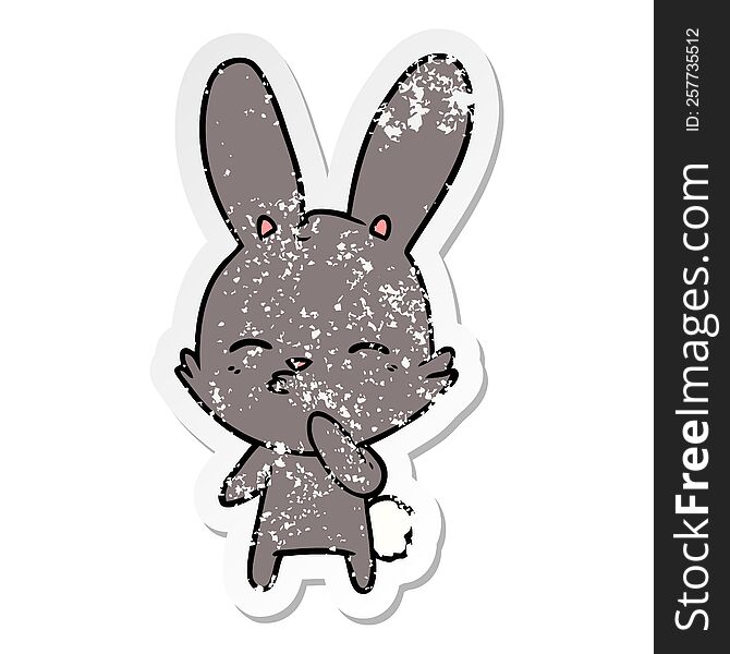 distressed sticker of a curious bunny cartoon