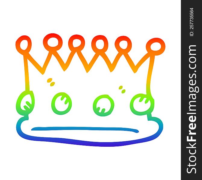 Rainbow Gradient Line Drawing Cartoon Royal Crown