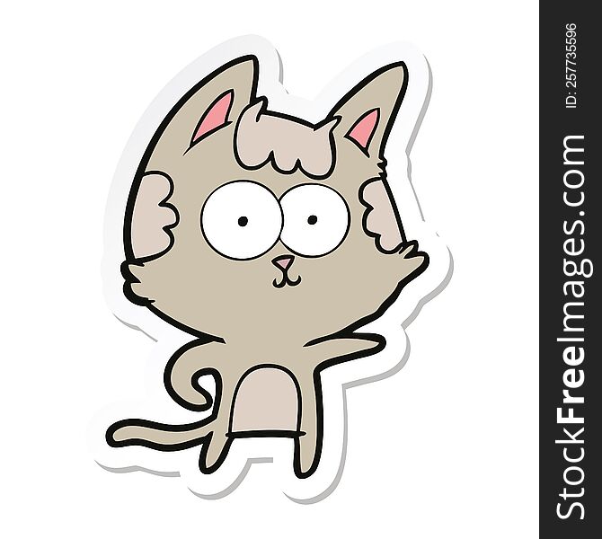 sticker of a happy cartoon cat pointing