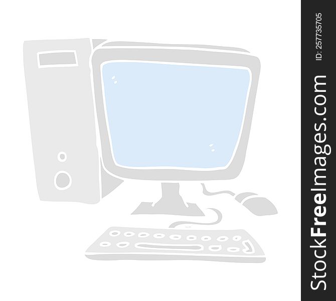 flat color illustration of a cartoon desktop computer